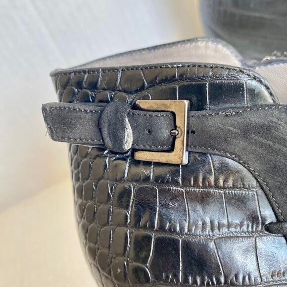 AQUATALIA Vela Boots Ankle Booties Suede Croc Black Buckle Silver Block Heel 9 - Picture 8 of 11